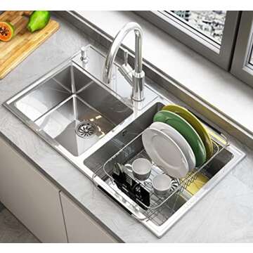 TESOT Adjustable Over Sink Dish Rack Stainless Steel Dish Drying Rack On Counter or in Sink, Rustproof