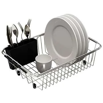 TESOT Adjustable Over Sink Dish Rack Stainless Steel Dish Drying Rack On Counter or in Sink, Rustproof