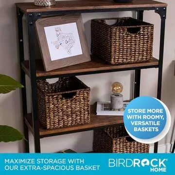 BIRDROCK HOME Storage Shelf Organizer Baskets with Handles - Handwoven Abaca Seagrass Wicker Basket for Pantry, Living Room, Office & Bathroom, Versatile Under Shelf Storage - Set of 3, Brown Wash