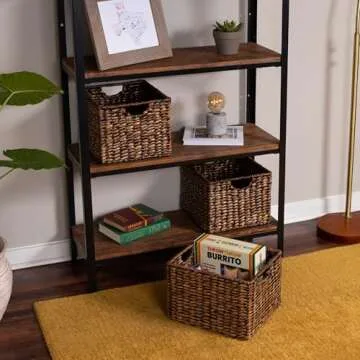 BIRDROCK HOME Storage Shelf Organizer Baskets with Handles - Handwoven Abaca Seagrass Wicker Basket for Pantry, Living Room, Office & Bathroom, Versatile Under Shelf Storage - Set of 3, Brown Wash