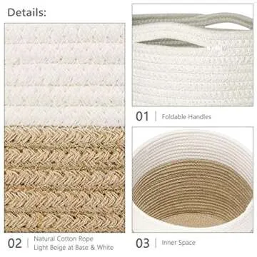 Dahey Small Cotton Rope Plant Basket Woven Plant Coiled Basket for Up to 7" Planter, Decorative Flower Pot Cover Closet Storage Bin Table Desk Organizer for Home Decor, White and Beige
