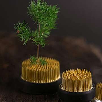 Ikebana Stem Holder, 3 Pieces Flower Frog Kenzan Fixed Tools Flower Holder Floral Arrangement Pin for Flower Arrangement Vase, Fixation and Decoration (Gold, 0.91 Inch, 1.02 Inch, 2.36 Inch)