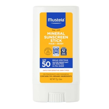 Mustela Baby Mineral Sunscreen Stick SPF 50 Broad Spectrum - Face & Body Sun Stick with 70% Organic ...
