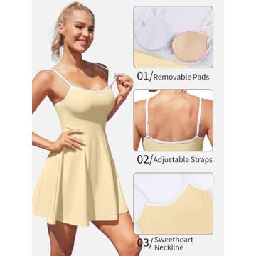 ATTRACO Women Golf Tennis Outfits with Separate Shorts Activewear Pickleball Dress Workout Dress M Yellow