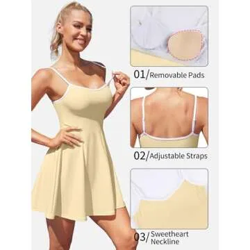 ATTRACO Women Golf Tennis Outfits with Separate Shorts Activewear Pickleball Dress Workout Dress M Yellow