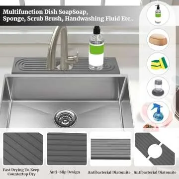 15.7In Stone Faucet Mat for Kitchen Sink Splash Guard, Diatomite Stone Drying Mat Water Absorbing Stone Tray Faucet Guard & Draining Mat for Counter (Fast Drying)