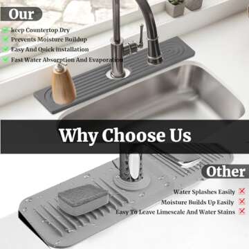 15.7In Stone Faucet Mat for Kitchen Sink Splash Guard, Diatomite Stone Drying Mat Water Absorbing Stone Tray Faucet Guard & Draining Mat for Counter (Fast Drying)