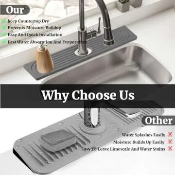 15.7In Stone Faucet Mat for Kitchen Sink Splash Guard, Diatomite Stone Drying Mat Water Absorbing Stone Tray Faucet Guard & Draining Mat for Counter (Fast Drying)