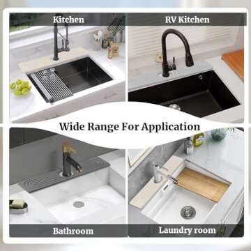 15.7In Stone Faucet Mat for Kitchen Sink Splash Guard, Diatomite Stone Drying Mat Water Absorbing Stone Tray Faucet Guard & Draining Mat for Counter (Fast Drying)