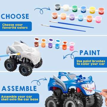 JOYIN Kids Craft Kit Build & Paint Your Own Monster Car Art & Craft Kit DIY Toy Set Make Your Own Monster Friction Powered Truck, Presents for Kids