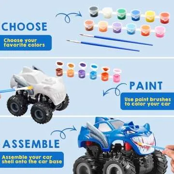 JOYIN Kids Craft Kit Build & Paint Your Own Monster Car Art & Craft Kit DIY Toy Set Make Your Own Monster Friction Powered Truck, Presents for Kids