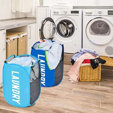 Mesh Popup Laundry Hamper 2 Pack Collapsible Laundry Basket Dirty Clothes Baskets with Straps and Si...