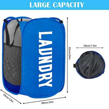 Mesh Popup Laundry Hamper 2 Pack Collapsible Laundry Basket Dirty Clothes Baskets with Straps and Side Pockets Carry Handles for Kids Room,College Students Dorm or Travel