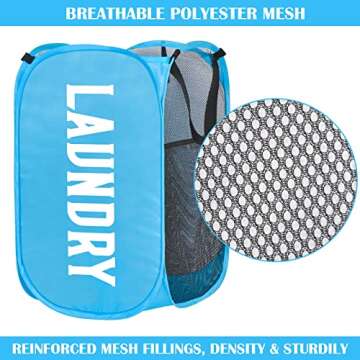 Mesh Popup Laundry Hamper 2 Pack Collapsible Laundry Basket Dirty Clothes Baskets with Straps and Side Pockets Carry Handles for Kids Room,College Students Dorm or Travel