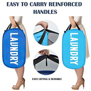 Mesh Popup Laundry Hamper 2 Pack Collapsible Laundry Basket Dirty Clothes Baskets with Straps and Side Pockets Carry Handles for Kids Room,College Students Dorm or Travel