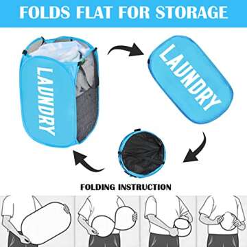 Mesh Popup Laundry Hamper 2 Pack Collapsible Laundry Basket Dirty Clothes Baskets with Straps and Side Pockets Carry Handles for Kids Room,College Students Dorm or Travel