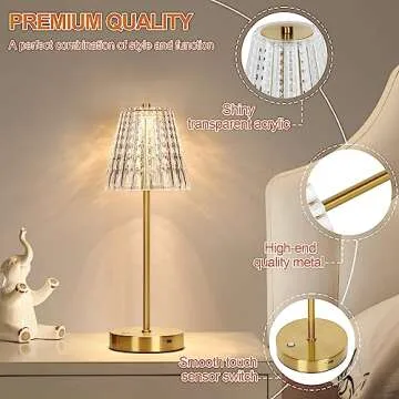 Touch Table Lamp with 3 Modes for Rechargeable Lighting