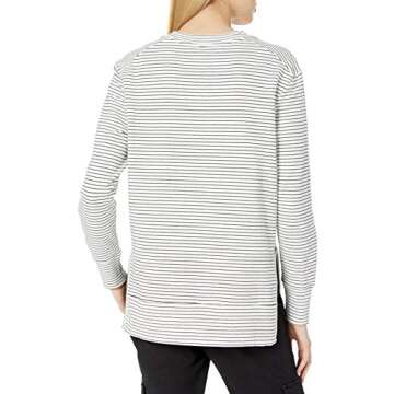 Daily Ritual Women's Long-Sleeve Crewneck Sweatshirt with Side Cutouts, Black White Pinstripe, Large