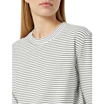 Daily Ritual Women's Long-Sleeve Crewneck Sweatshirt with Side Cutouts, Black White Pinstripe, Large