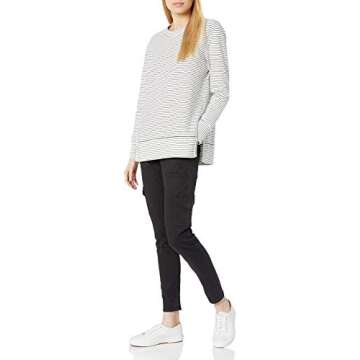 Daily Ritual Women's Long-Sleeve Crewneck Sweatshirt with Side Cutouts, Black White Pinstripe, Large
