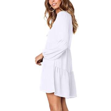 FOWSMON Women Dress Summer Casual V Neck Loose Fit Tunic Dresses White M