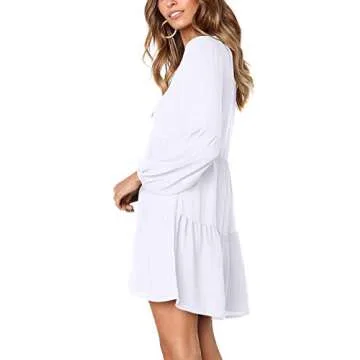 FOWSMON Women Dress Summer Casual V Neck Loose Fit Tunic Dresses White M