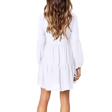 FOWSMON Women Dress Summer Casual V Neck Loose Fit Tunic Dresses White M