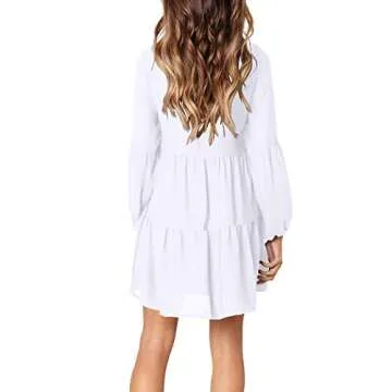 FOWSMON Women Dress Summer Casual V Neck Loose Fit Tunic Dresses White M