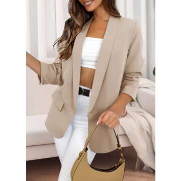 KIRUNDO Womens Fall Fashion 2025 Casual Blazers Long Sleeve Open Front Work Suit Office Blazer Jackets with Pockets(Beige White, Medium)