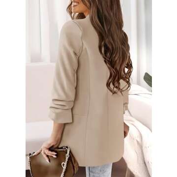 KIRUNDO Womens Fall Fashion 2025 Casual Blazers Long Sleeve Open Front Work Suit Office Blazer Jackets with Pockets(Beige White, Medium)