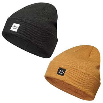 Paladoo Black/Camel Beanie Hat 2Pack Warm Stylish Gift