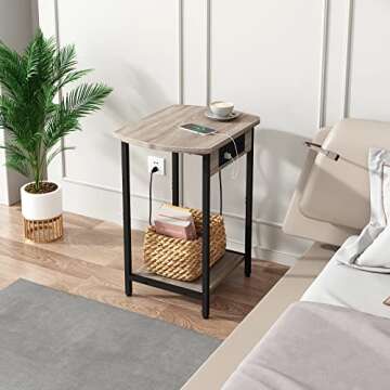 SOOWERY Set of 2 End Tables with Charging Station, Side Tables with USB Ports and Outlets, Nightstan...