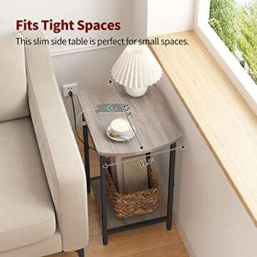 SOOWERY Set of 2 End Tables with Charging Station, Side Tables with USB Ports and Outlets, Nightstands with Storage Shelf for Living Room, Bedroom, Greige