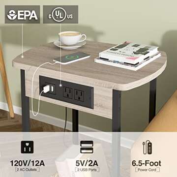 SOOWERY Set of 2 End Tables with Charging Station, Side Tables with USB Ports and Outlets, Nightstands with Storage Shelf for Living Room, Bedroom, Greige