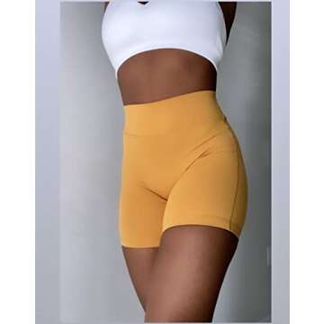 TomTiger Workout Shorts for Women High Waist Gym Fitness Running Yoga Bike Active Exercise Women's Short Tummy Control 5" (L, Spruce Yellow)