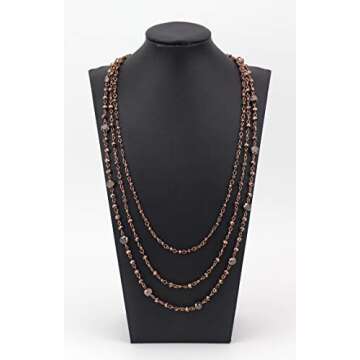 Firstmeet Long Chain Multi Layer Fashion Glass Beads Handmade Necklace for Women(XL-1035-Brown-ght)