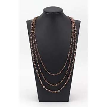 Firstmeet Long Chain Multi Layer Fashion Glass Beads Handmade Necklace for Women(XL-1035-Brown-ght)