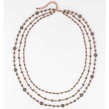 Firstmeet Long Chain Multi Layer Fashion Glass Beads Handmade Necklace for Women(XL-1035-Brown-ght)