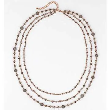 Firstmeet Long Chain Multi Layer Fashion Glass Beads Handmade Necklace for Women(XL-1035-Brown-ght)