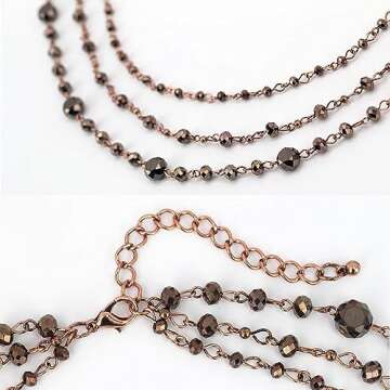 Firstmeet Long Chain Multi Layer Fashion Glass Beads Handmade Necklace for Women(XL-1035-Brown-ght)