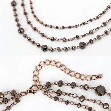 Firstmeet Long Chain Multi Layer Fashion Glass Beads Handmade Necklace for Women(XL-1035-Brown-ght)
