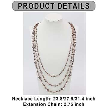 Firstmeet Long Chain Multi Layer Fashion Glass Beads Handmade Necklace for Women(XL-1035-Brown-ght)