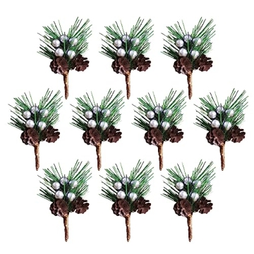 10 PCS Artificial Christmas Picks - Mini Pine and Berry Decor for Unique Holiday Arrangements
