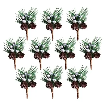 10 PCS Artificial Christmas Picks - Mini Pine and Berry Decor for Unique Holiday Arrangements