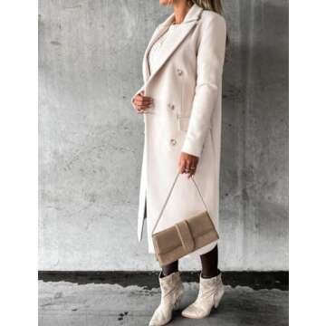 IDEALSANXUN Wool Peacoat for Women Trench Pea Coat 2023 Fall Fashion Outfits Double Breasted Blazer Warm Dress Long Ladies Coat Jacket, Beige, S