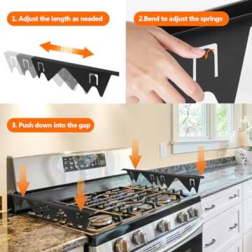 FLSEPAMB Stove Gap Covers Stainless Steel, Stove Counter Gap Cover Heat Resistant & Easy to Clean Stove Gap Filler, Gaps Between Counter for Stove Countertop, Length 13.8" to 27.6", Black (2 PCS)