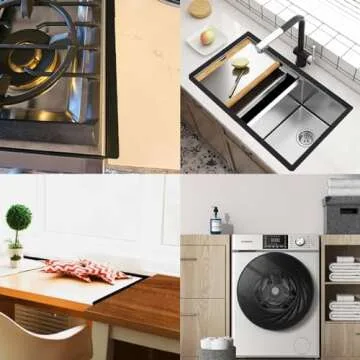 FLSEPAMB Stove Gap Covers Stainless Steel, Stove Counter Gap Cover Heat Resistant & Easy to Clean Stove Gap Filler, Gaps Between Counter for Stove Countertop, Length 13.8" to 27.6", Black (2 PCS)