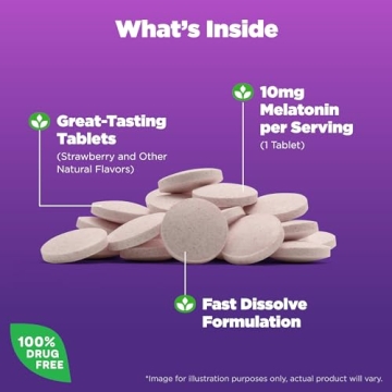 Natrol Fast Dissolve Melatonin 10 mg, Melatonin Supplements for Restful Sleep, Sleep Support for Adults, 60 Strawberry-Flavored Melatonin Tablets, Up to a 60 Day Supply