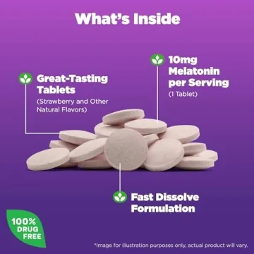Natrol Fast Dissolve Melatonin 10 mg, Melatonin Supplements for Restful Sleep, Sleep Support for Adults, 60 Strawberry-Flavored Melatonin Tablets, Up to a 60 Day Supply
