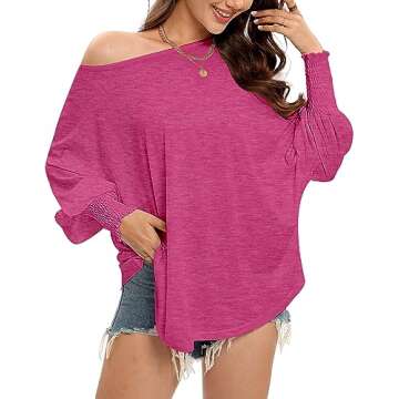 Sucolan Women Oversized T-Shirt Basic Tees Plus Size Tops Loose Fit Long Length Sleeve Top Gym Baggy Shirt for Summer Trendy Rose Pink